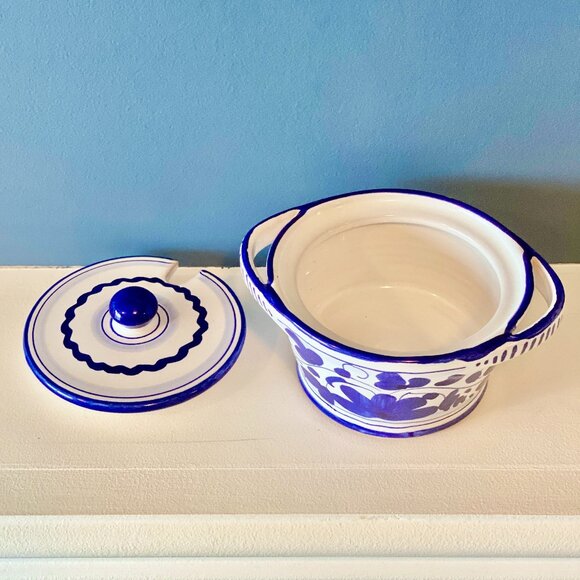 Sambuco Mario Deruta Italy Ceramic Cheese Holder Blu Stilnovo Arabesque - Picture 6 of 7